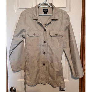 Dockers Women's Tan Jacket Pockets Belt Size M 27 1/2" Long x 20 1/2" Pit to Pit